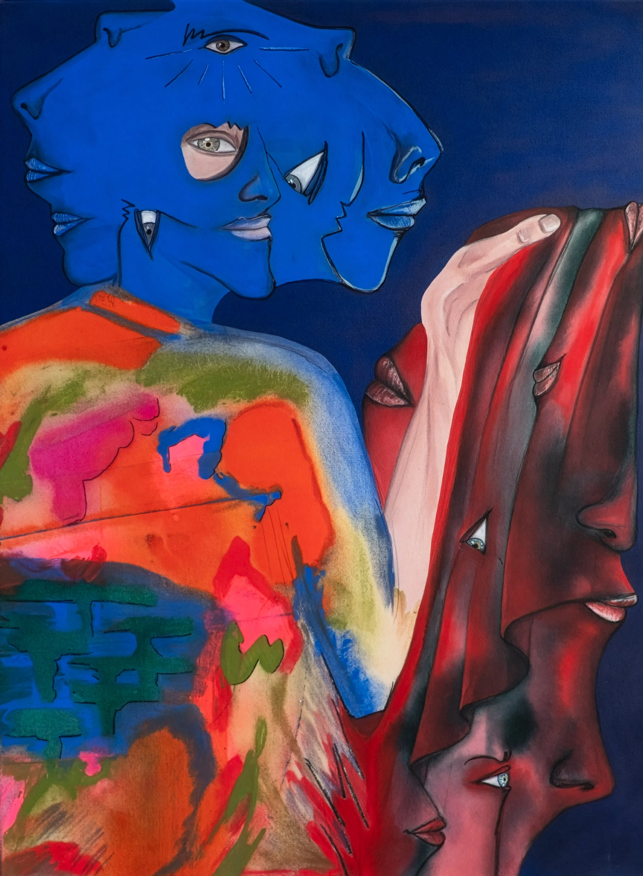   Unmasking masked  
1,00 x 0,70 m  
Tusche, Acryl und Kohle 
auf Leinwand 
 