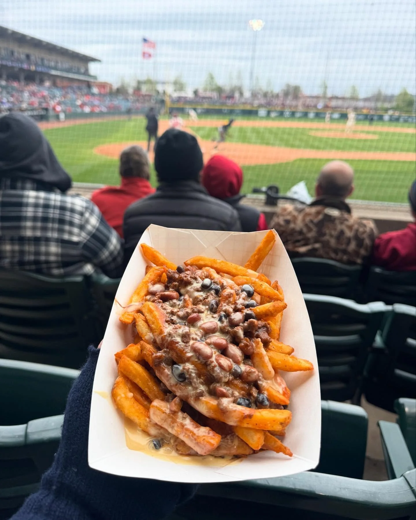 Lovely as always chili cheese fries 😍 and a boozy limeade 🍸#doubleheader #stadiumnachos #razorbackbaseball