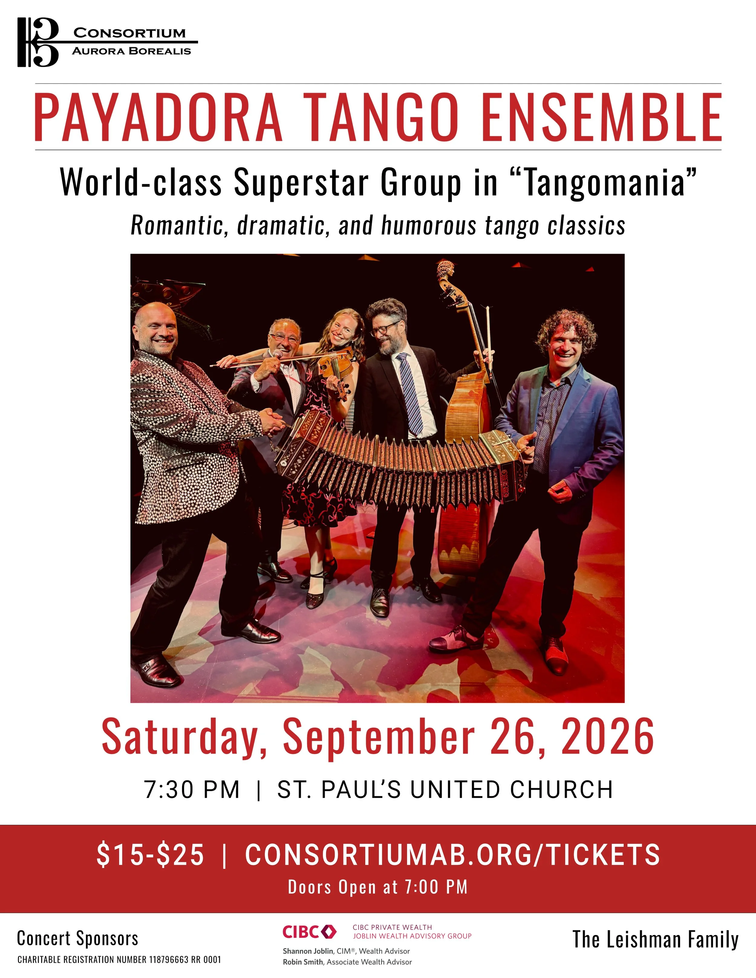 CONSORTIUM AURORA BOREALIS CONCERT - PAYADORA TANGO ENSEMBLE: TANGOMANIA!