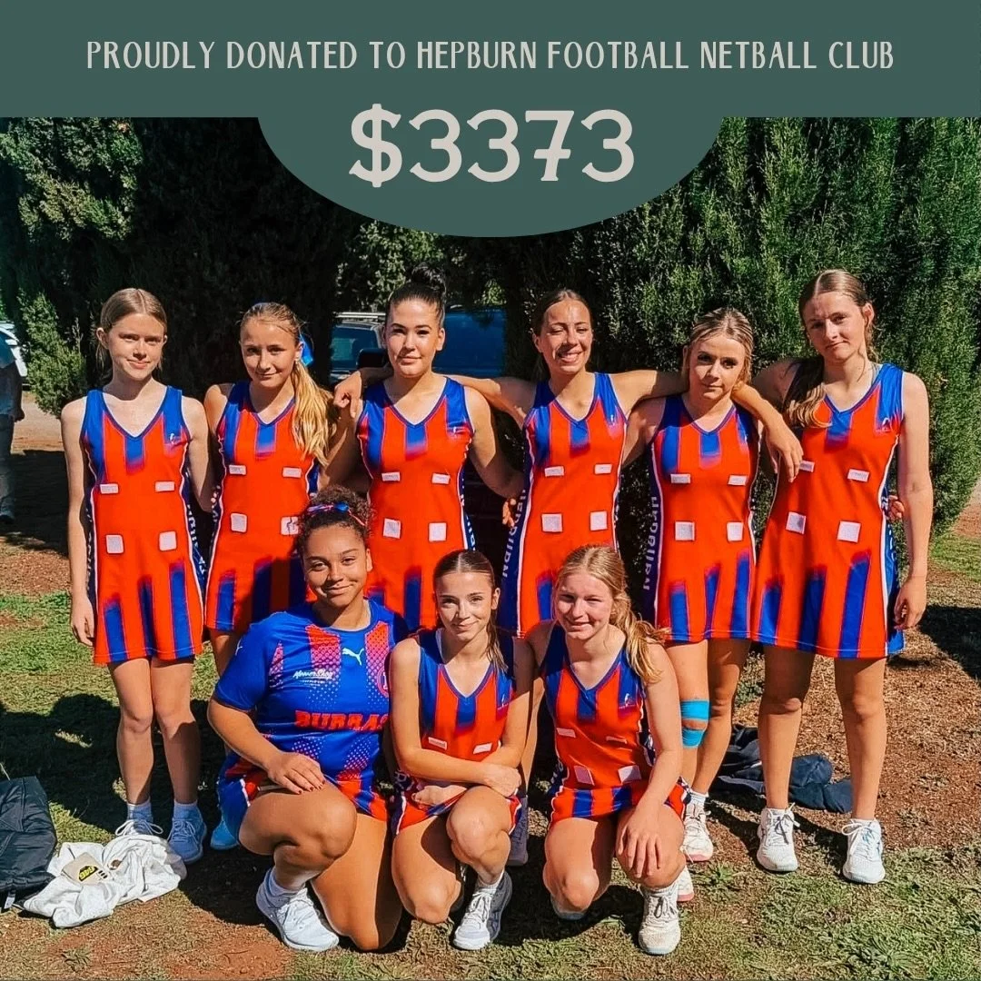 $3,373 raised for the Hepburn Football Netball Club Juniors.

Every Friday, every ticket, straight back into the kids coming up through local footy and netball. Thank you to everyone who came in and got behind them.

The raffle rolls on, and right no