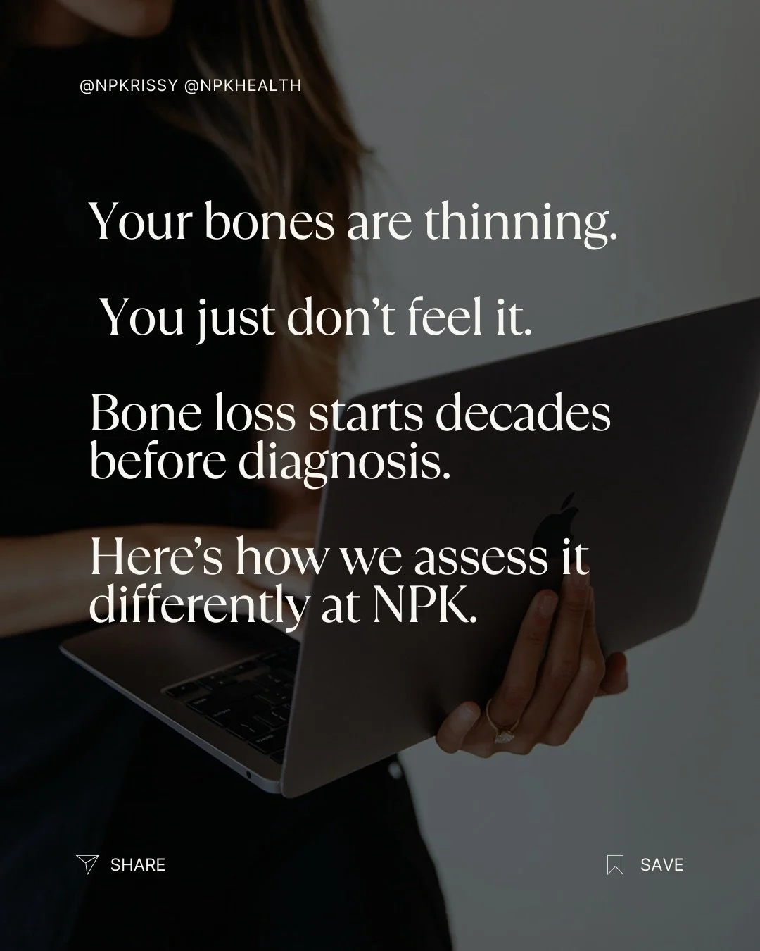 Strong bones aren&rsquo;t luck. They&rsquo;re strategy.
Bone health is more than calcium + a DEXA scan.
Bone loss is influenced by:
&bull; Hormones &bull; Muscle mass &bull; Inflammation &bull; Gut absorption &bull; Protein intake &bull; Stress + met