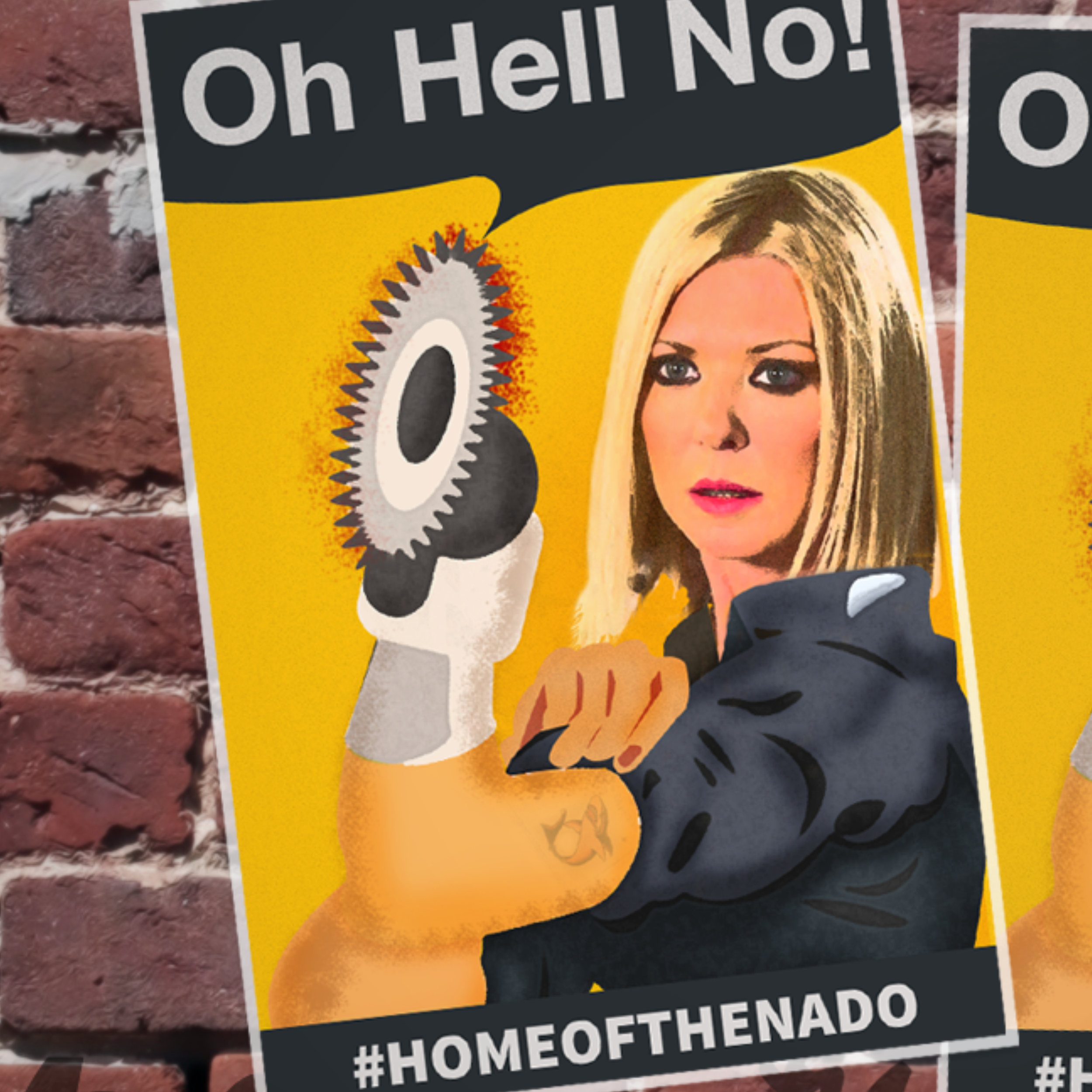 A collage of promotional images for Sharknado 4, featuring sharks, the movie logo, and hashtags #SHARKNADO4.