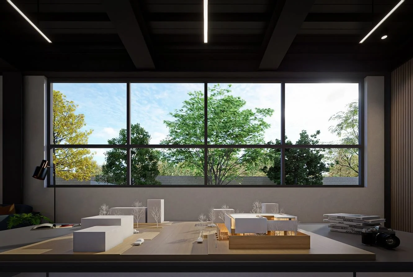 Maqueta oficinas corporativas.
La volumetr&iacute;a del edificio se estructura a partir de un di&aacute;logo claro entre s&oacute;lidos puros, vac&iacute;os controlados y plataformas horizontales, dando como resultado una composici&oacute;n contempor