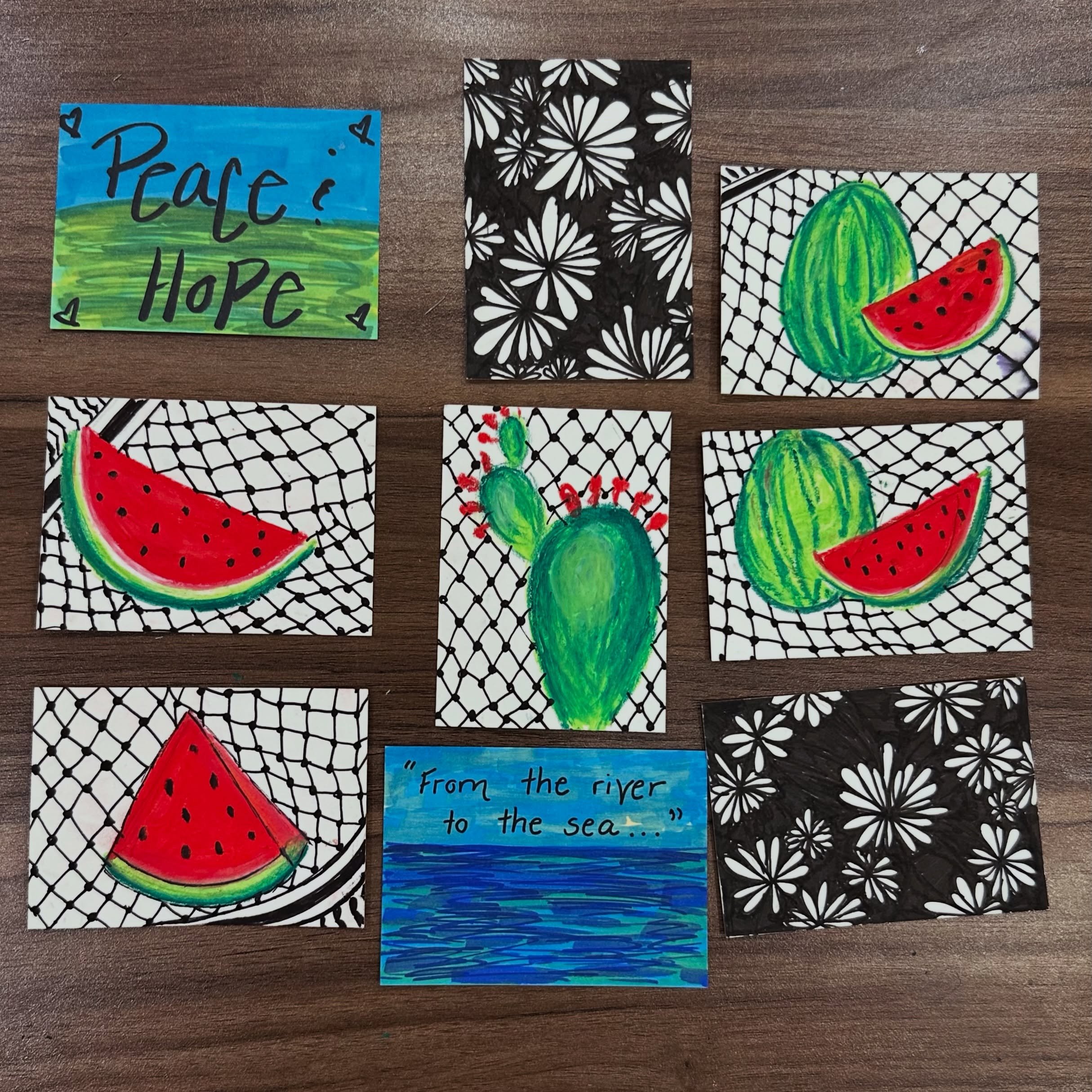 Been working on some special Artist Trading Cards to send with @rock_springucc to @houseofhopepalestine as Care Cards. 

Artist trading cards; or ATCs; are miniature works of art. They originated in the 1990s as a grassroots art movement to build a s