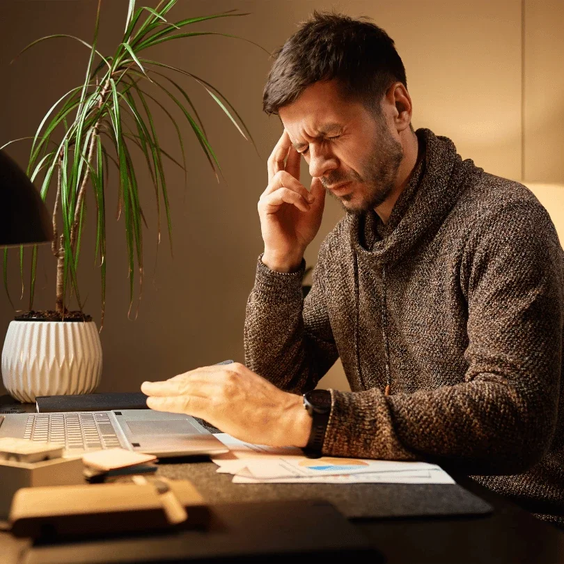 Man experiencing headache related to neurological dysfunction