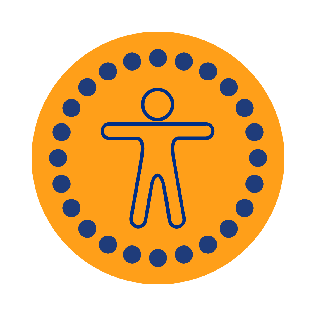 Icon of a human figure in a circle, representing health or wellness.