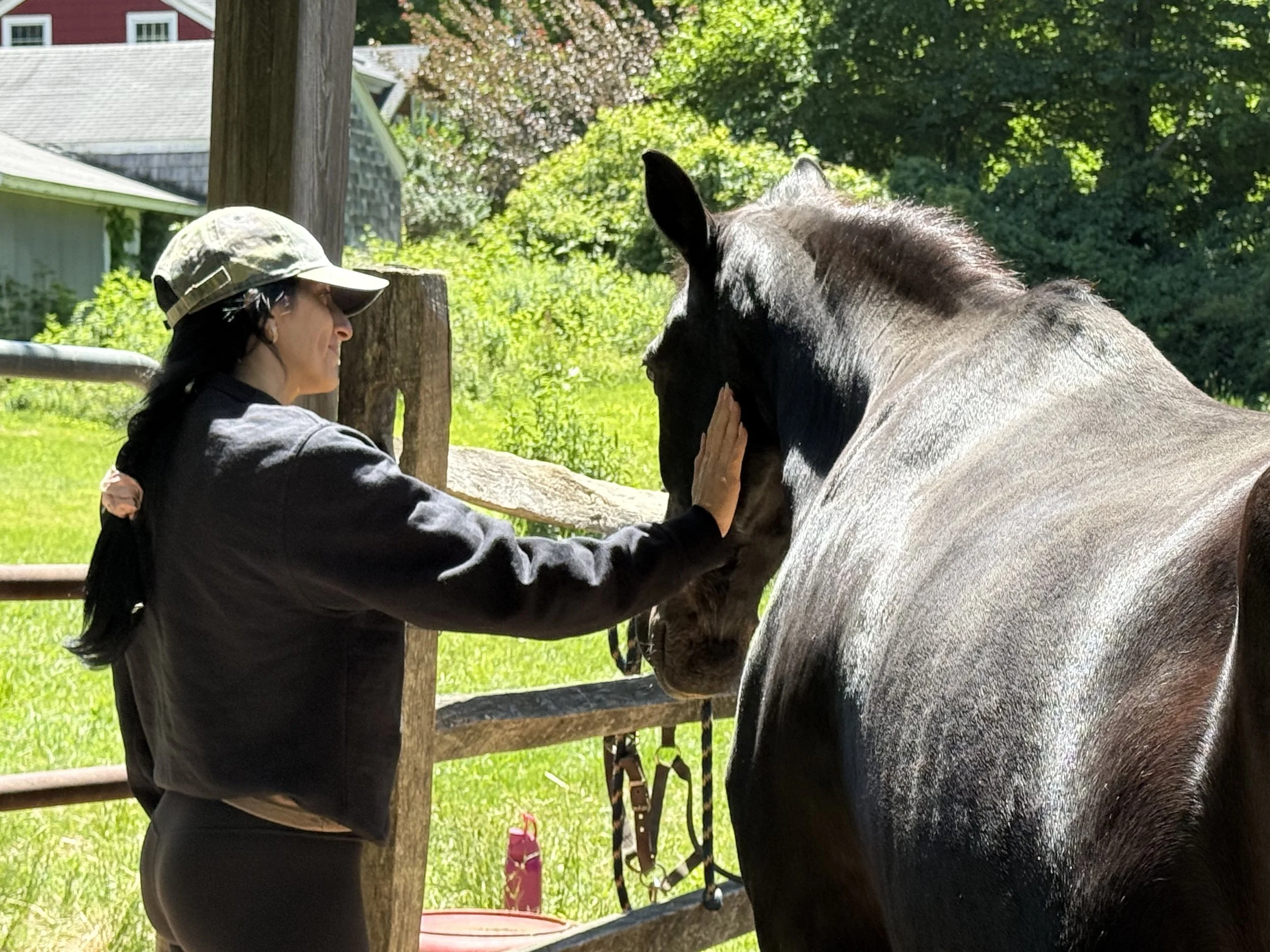 A client feeling Calm and peace nervous system regulation session with healing with horses