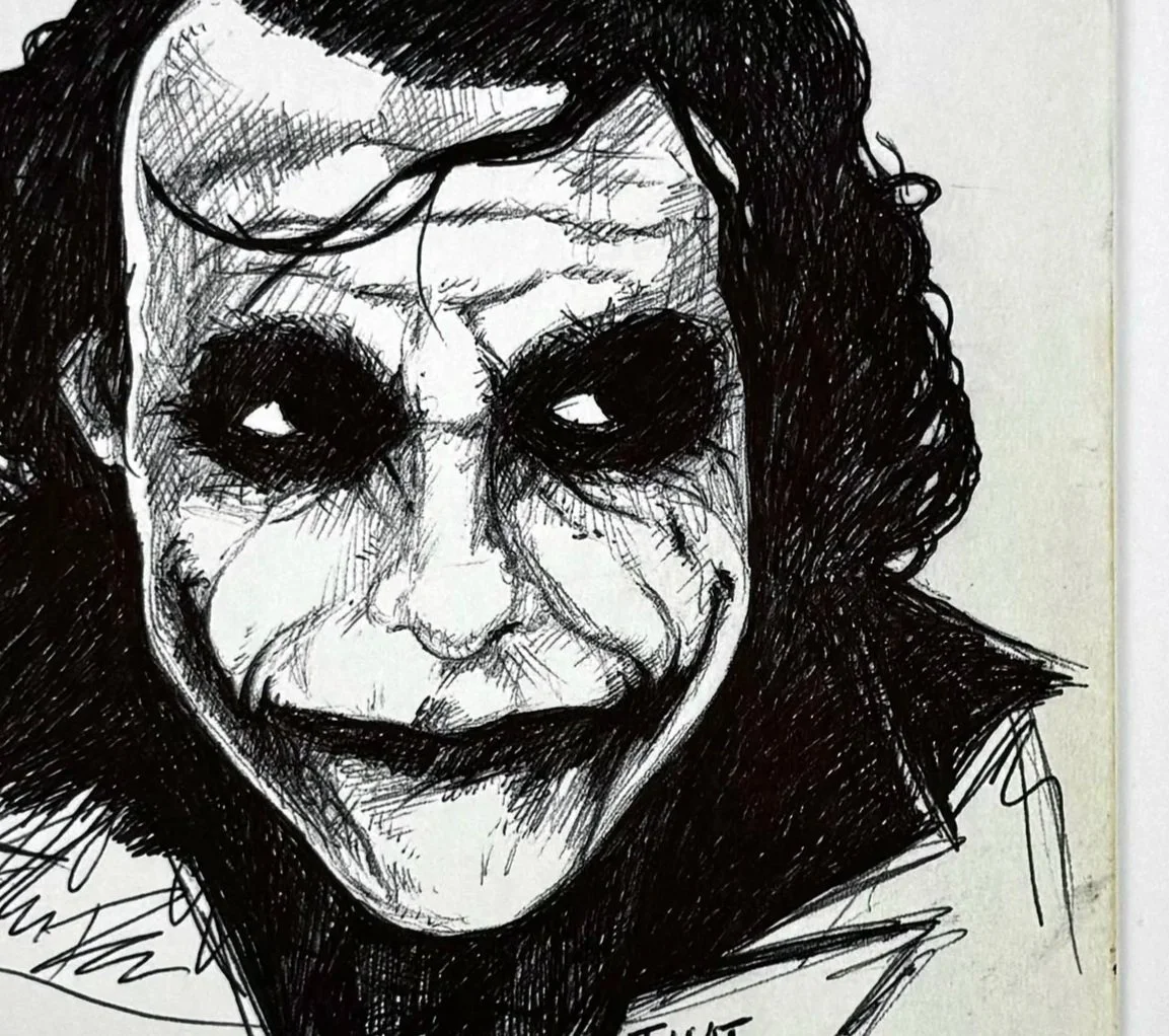 Original Ballpoint Pen Joker Sketch "I love my job"