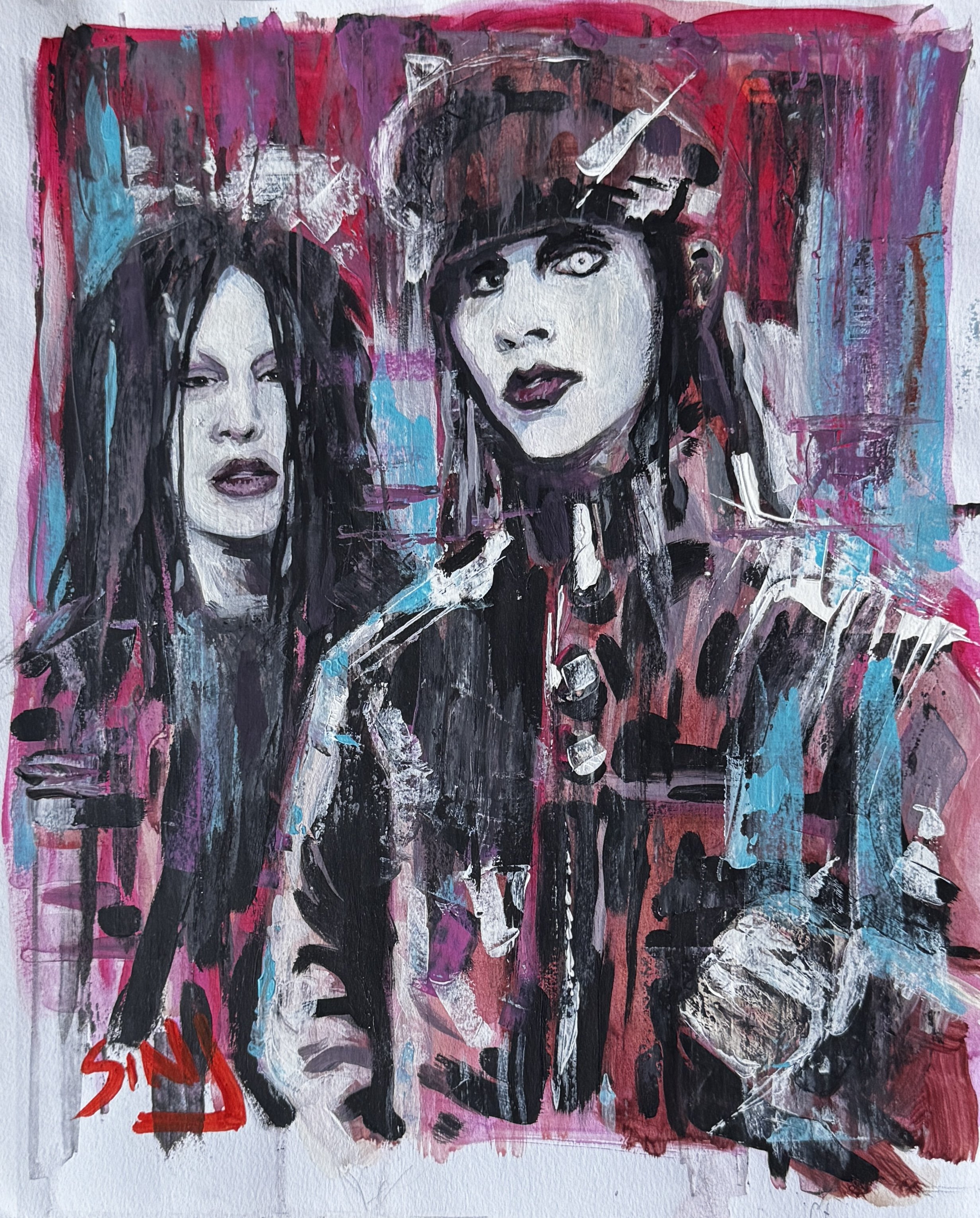 ORIGINAL Marilyn Manson with Twiggy Painting 9x12