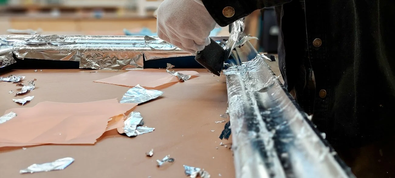 Silver leaf application on frame