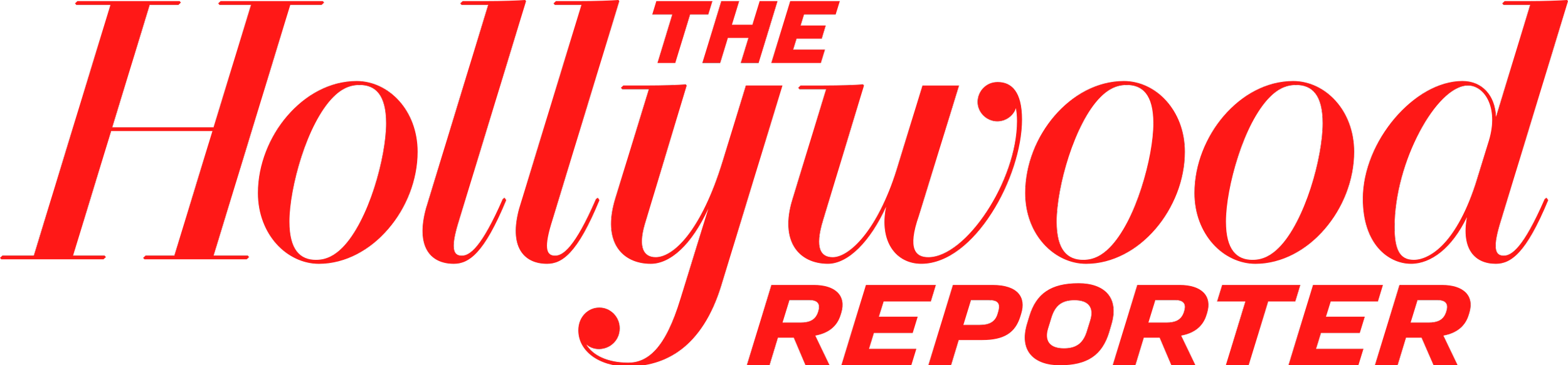 A logo with the text 'The Hollywood Reporter' in red, stylized cursive font on a black background.