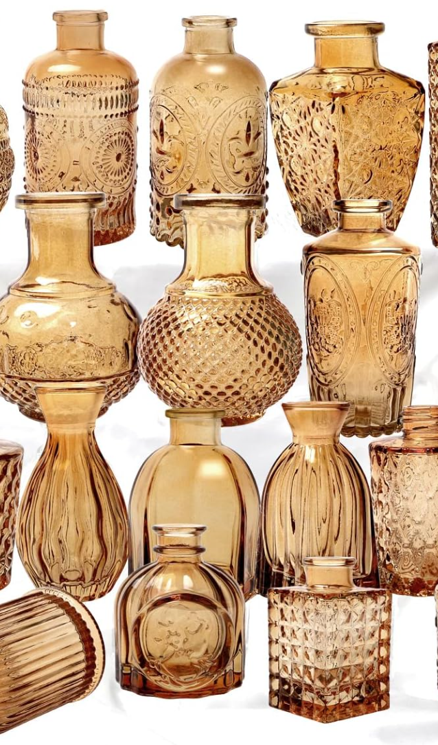 Amber Vases Varity of styles sizes mismatch- 100 single vases available $ 1.25 each