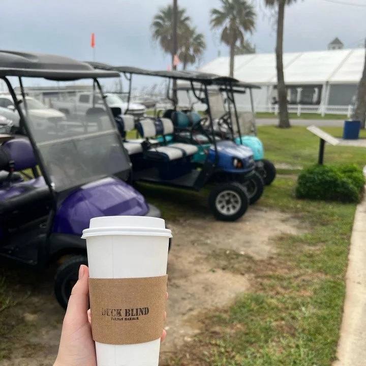 Duck blind coffee beverage and rental Golf Carts available at the Fulton Harbor location. 