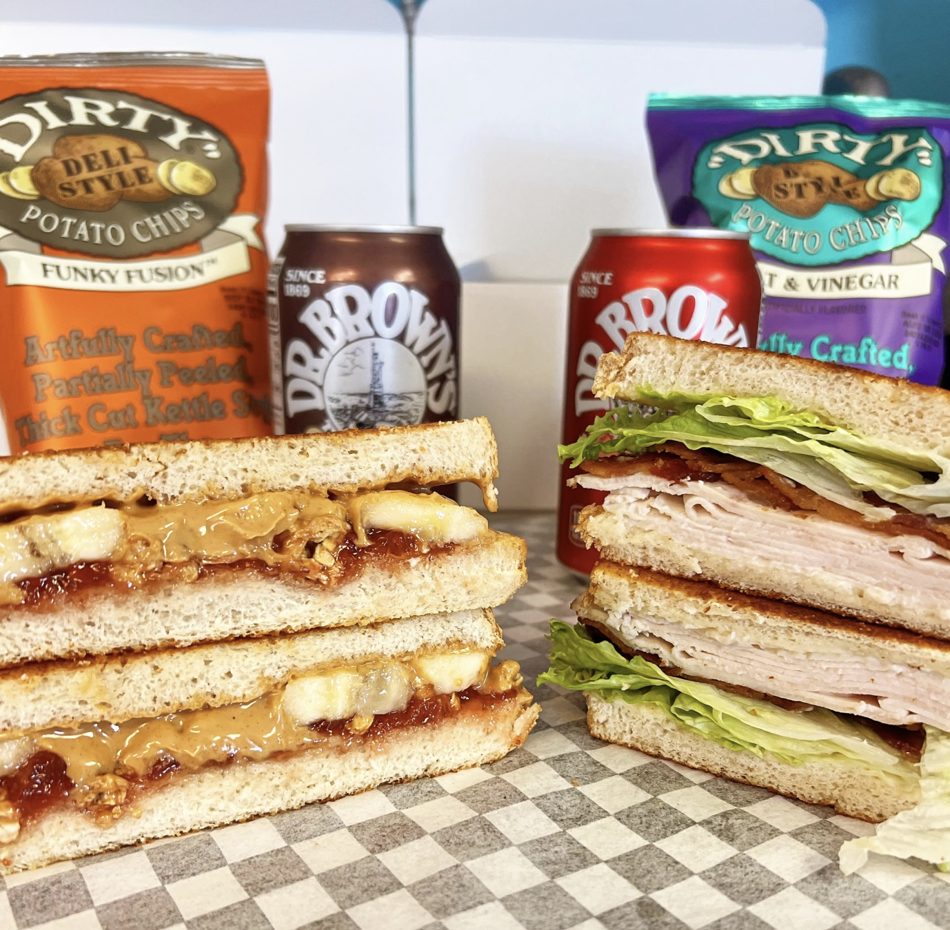 Boar's Head sandwiches and soft drinks from Duck Blind Coffee Drive-Thru in Rockport, Texas. 