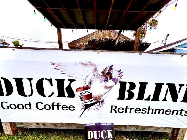 Duck Blind Coffee and Refreshments sign at Fulton Harbor. 