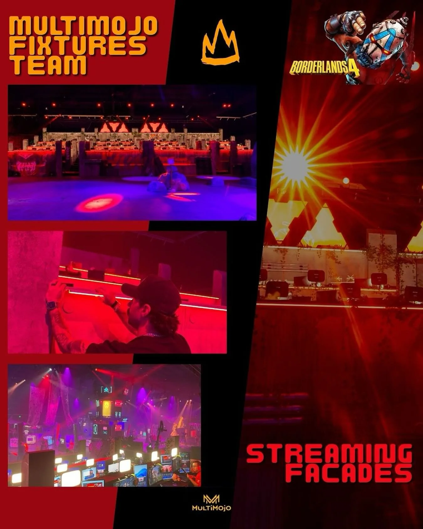 The MultiMojo Fixtures Team partnered with Replicant Labs and Blue Coast to bring this next level gamer streaming environment for Borderlands 4 to life 🎮⚡️ 

We custom-built over 50 unique lighting fixtures using LiteGear RGBD LED, housed in precisi