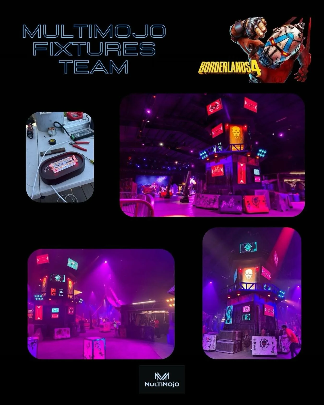 The Borderlands Fan Fest tower stood as the centerpiece of the stage and a beacon for fans stepping into the Borderlands universe. Our team retrofitted sconces with LiteGear RGBD LED, giving full color-changing control and dynamic effects, while Aste