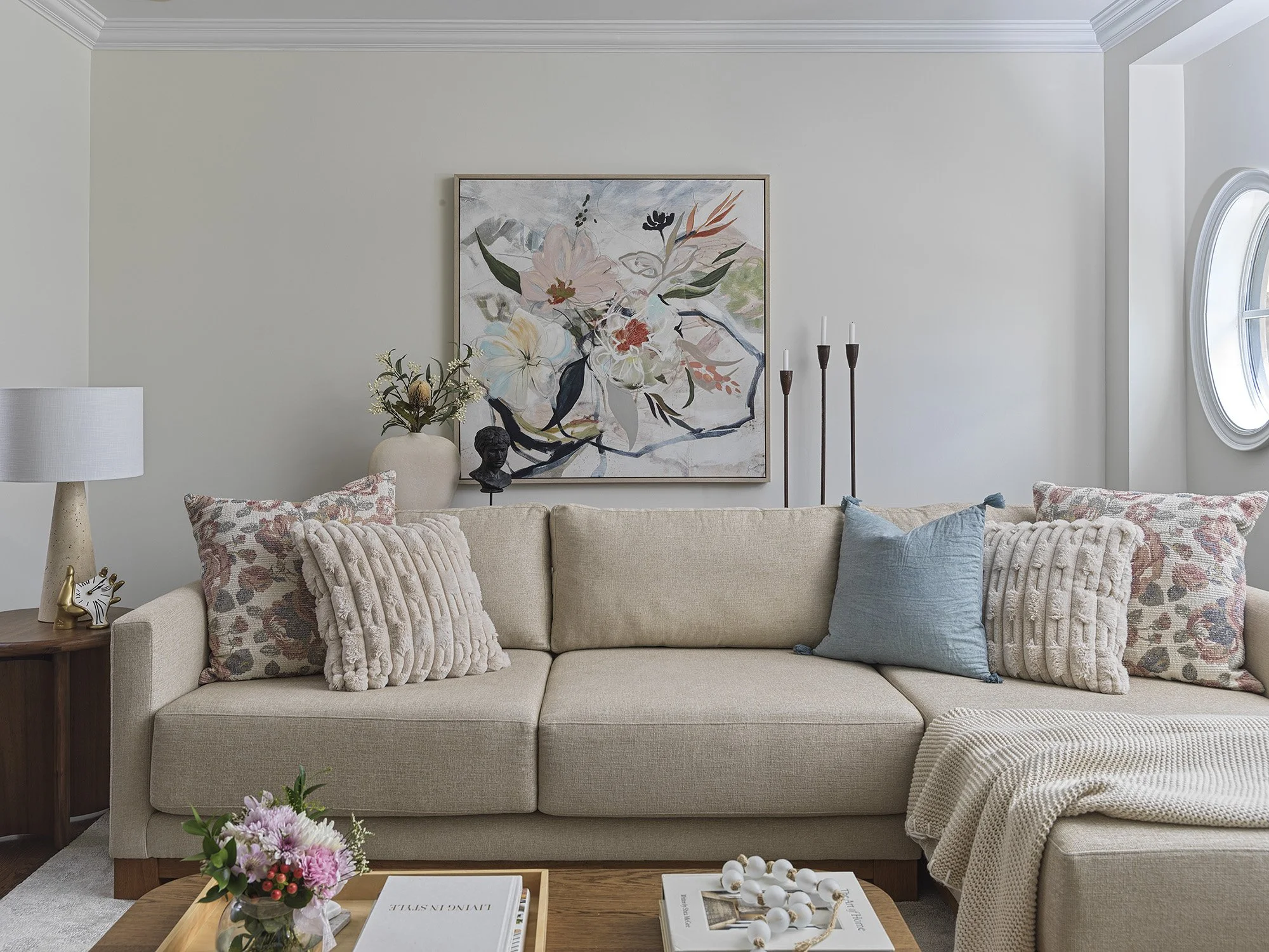 Project Providence Oakville - Living Room with large sectional & custom art