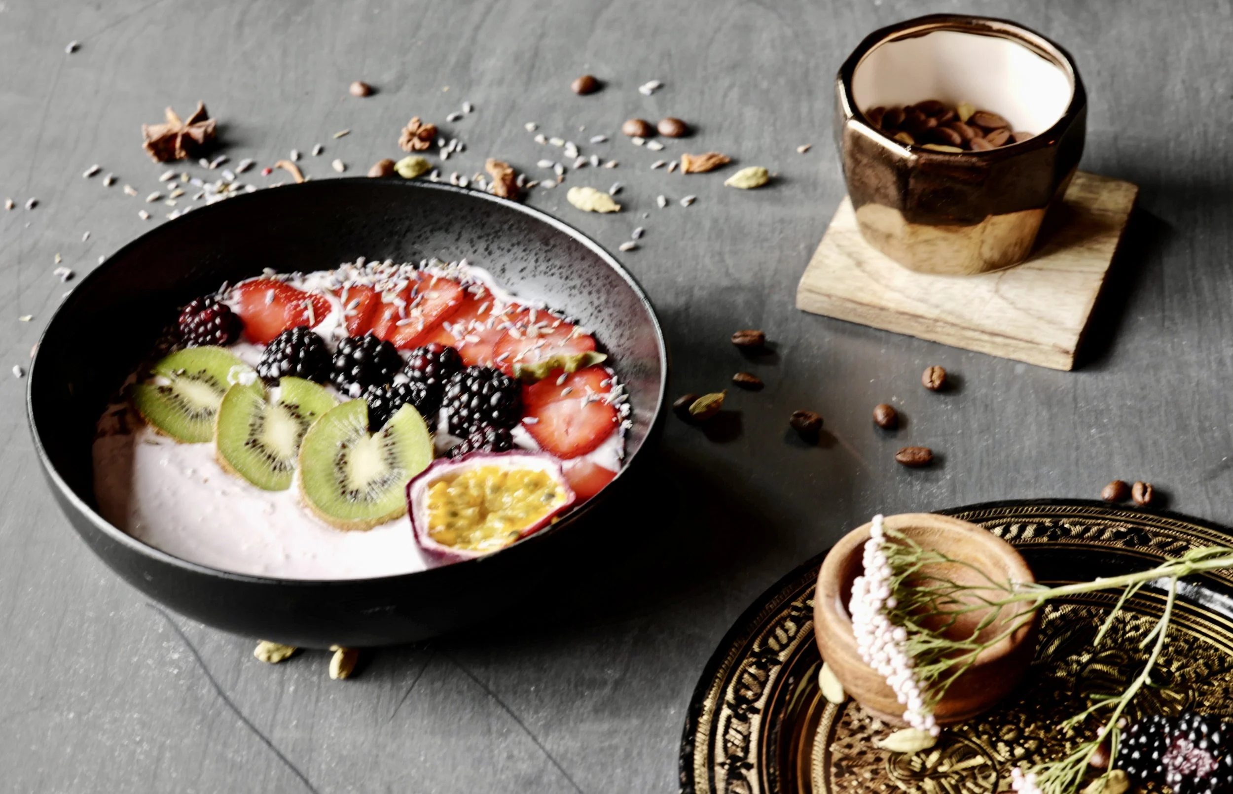 Staged Food Photography (yogurt and spices)