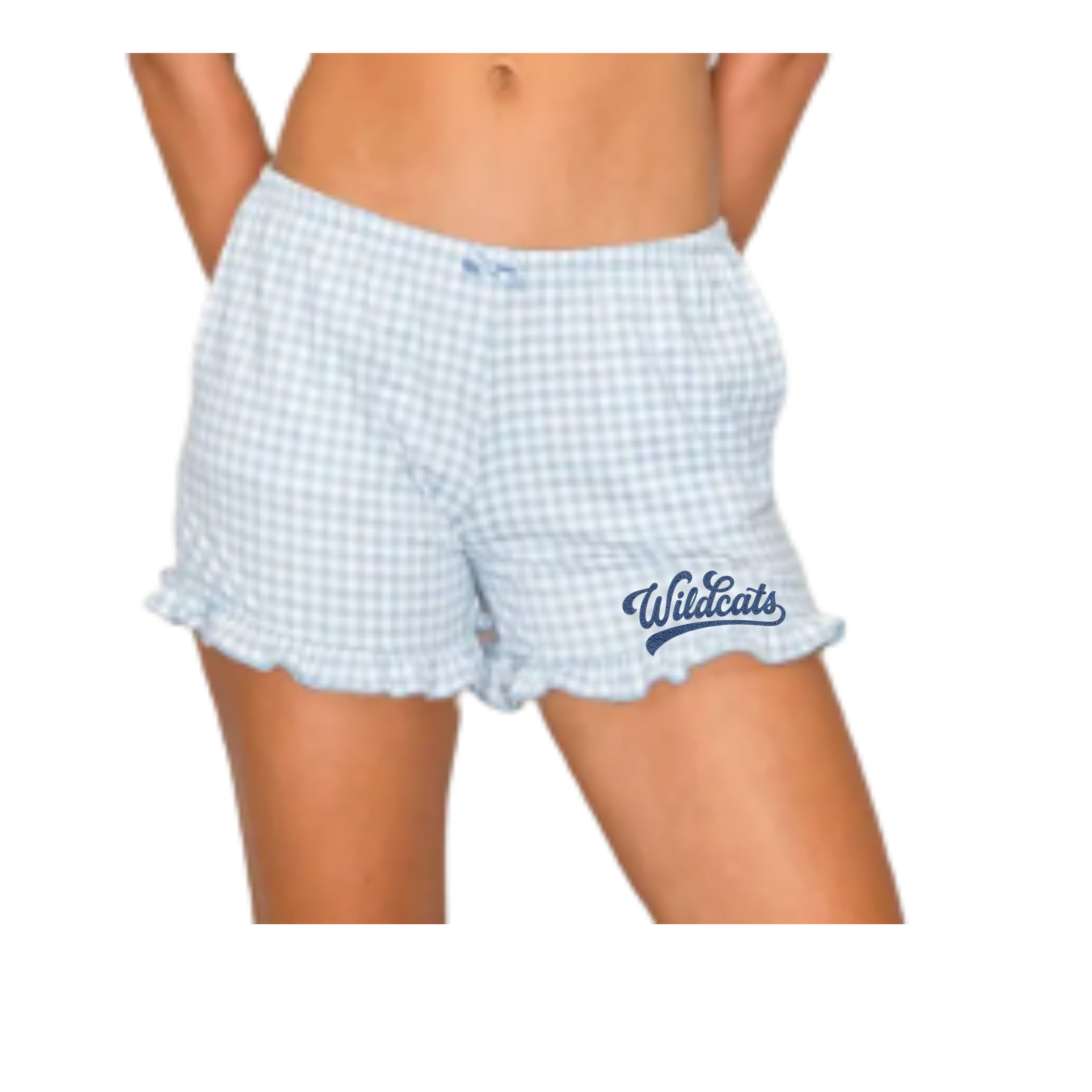 Women's Gingham Ruffle Hem Pajama Shorts with Satin Bow