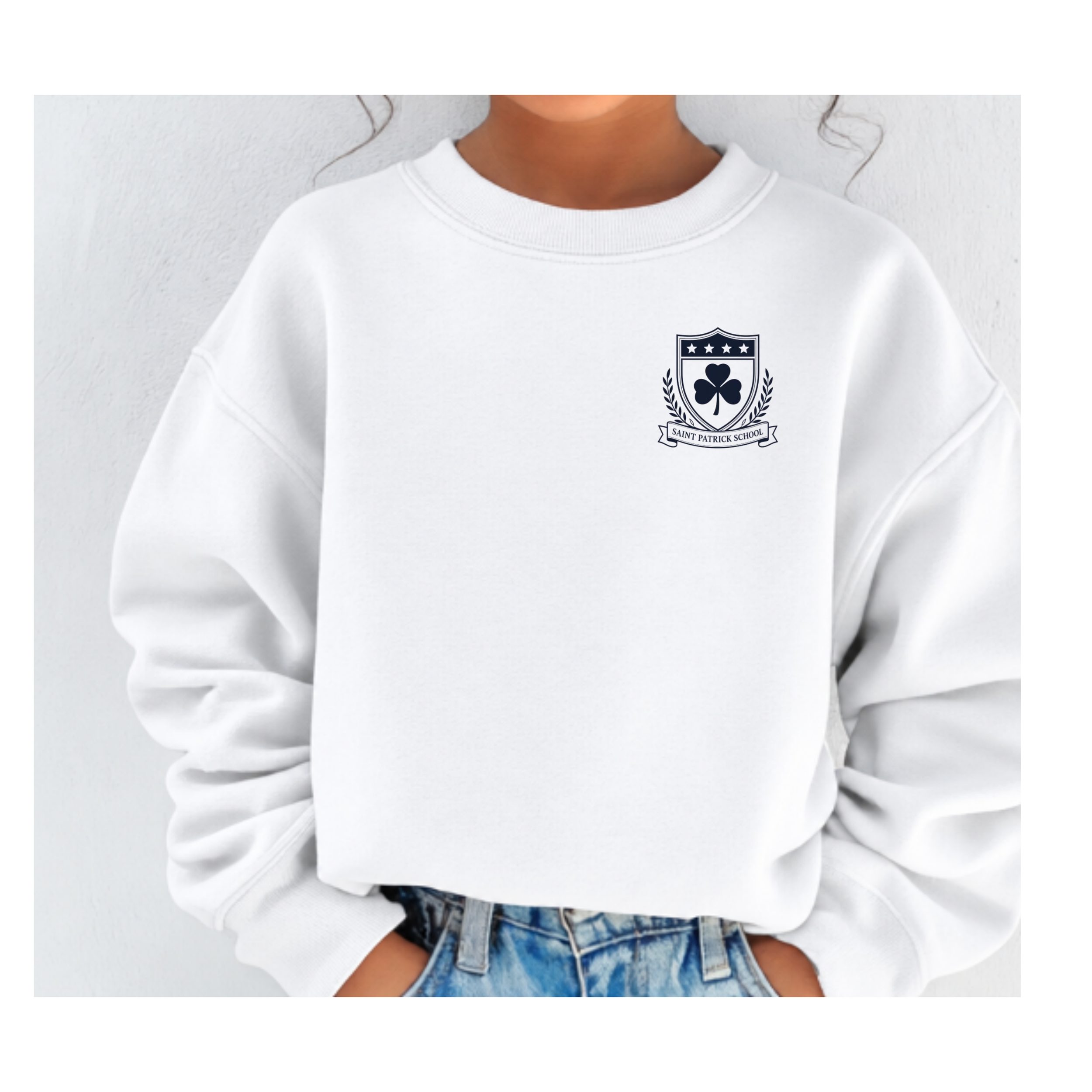 Girls White Crewneck Sweatshirt