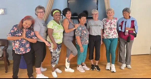 Chair yoga at the Sunshine Senior Center! ☀️ This class sells out every week and we are SO lucky.