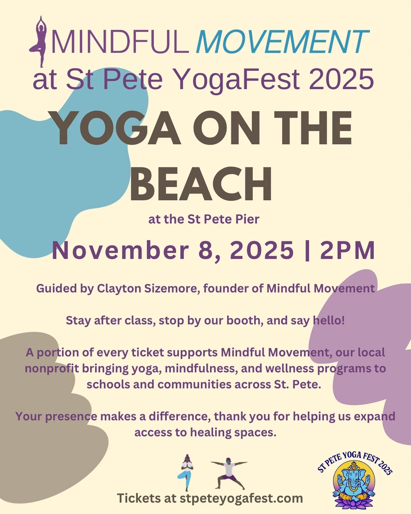 🌊 Yoga on the Beach | St. Pete YogaFest 2025
Join Clayton Sizemore of Mindful Movement for a grounding Hatha Yoga practice guided by the rhythm of the waves. Move, breathe, and connect with community at the St. Pete Pier. Link in bio. 

✨ November 8