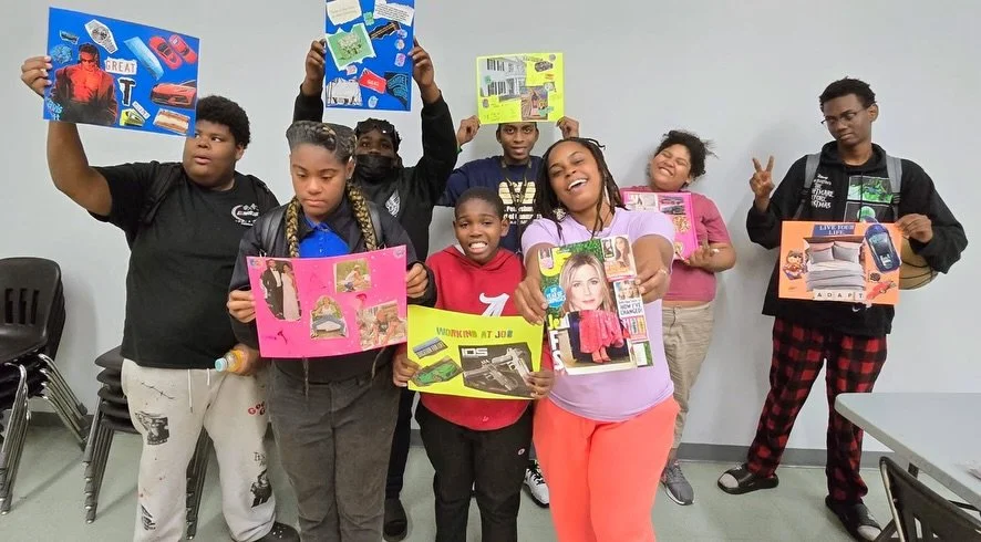 Mindful activities look like vision and voice ✨ This week our students cut out images and words from magazines and wrote out future goals. Asimple practice that connects imagination to action and helps young people name what they care about, what the