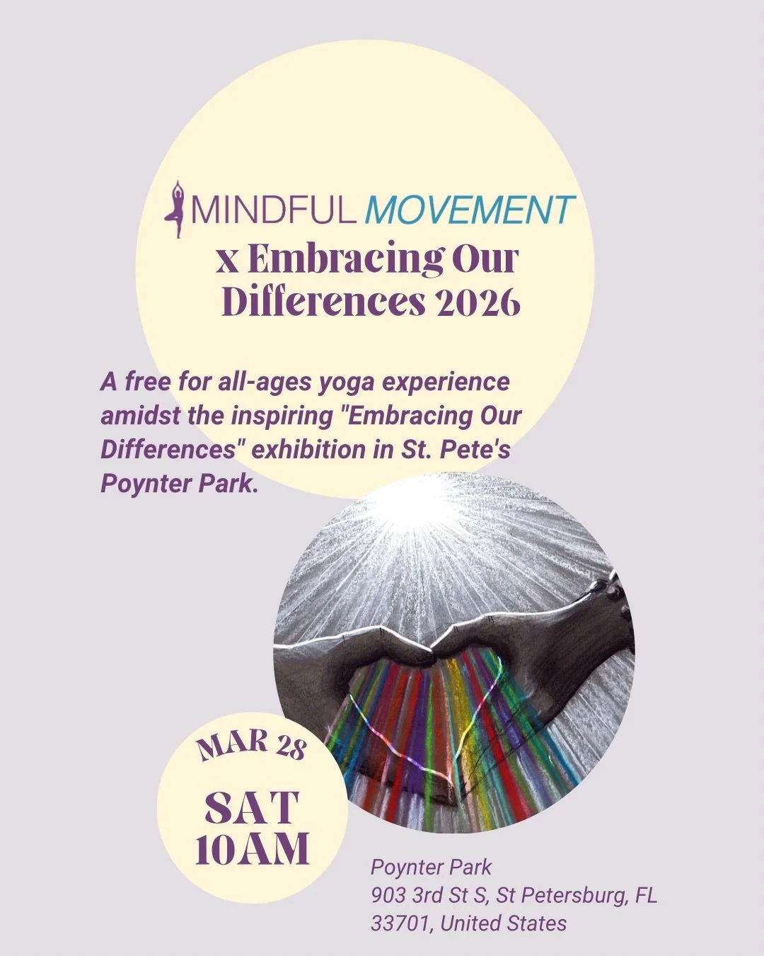 Join us at Poynter Park for a special community experience 🌿

We are excited to be part of Embracing Our Differences, a powerful outdoor exhibit centered on inclusion, kindness, and understanding.

Poynter Park
1000 3rd St. S., St. Petersburg, FL

E