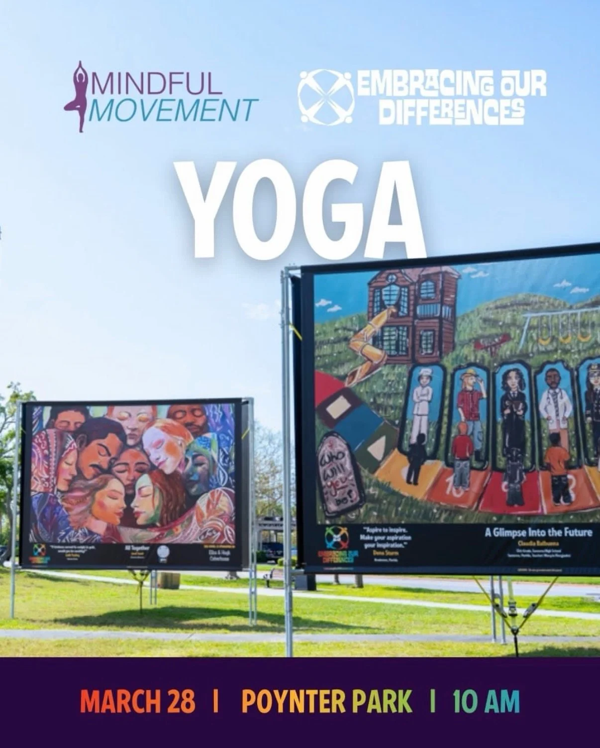 Join us for a free community yoga class at Embracing Our Differences @embracingourdifferences 

Saturday at 10 AM
Poynter Park, St. Pete

We will move, breathe, and ground together surrounded by one of the most powerful art exhibits in the city

Brin
