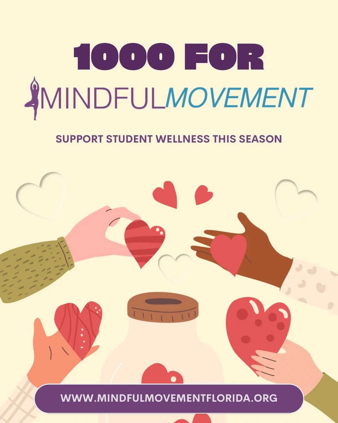 1000 people reached. Real impact. Lasting tools for youth.

This season, your support helps bring mindfulness, movement, and emotional wellness into schools and afterschool spaces across Pinellas County. Students are learning how to manage stress, bu