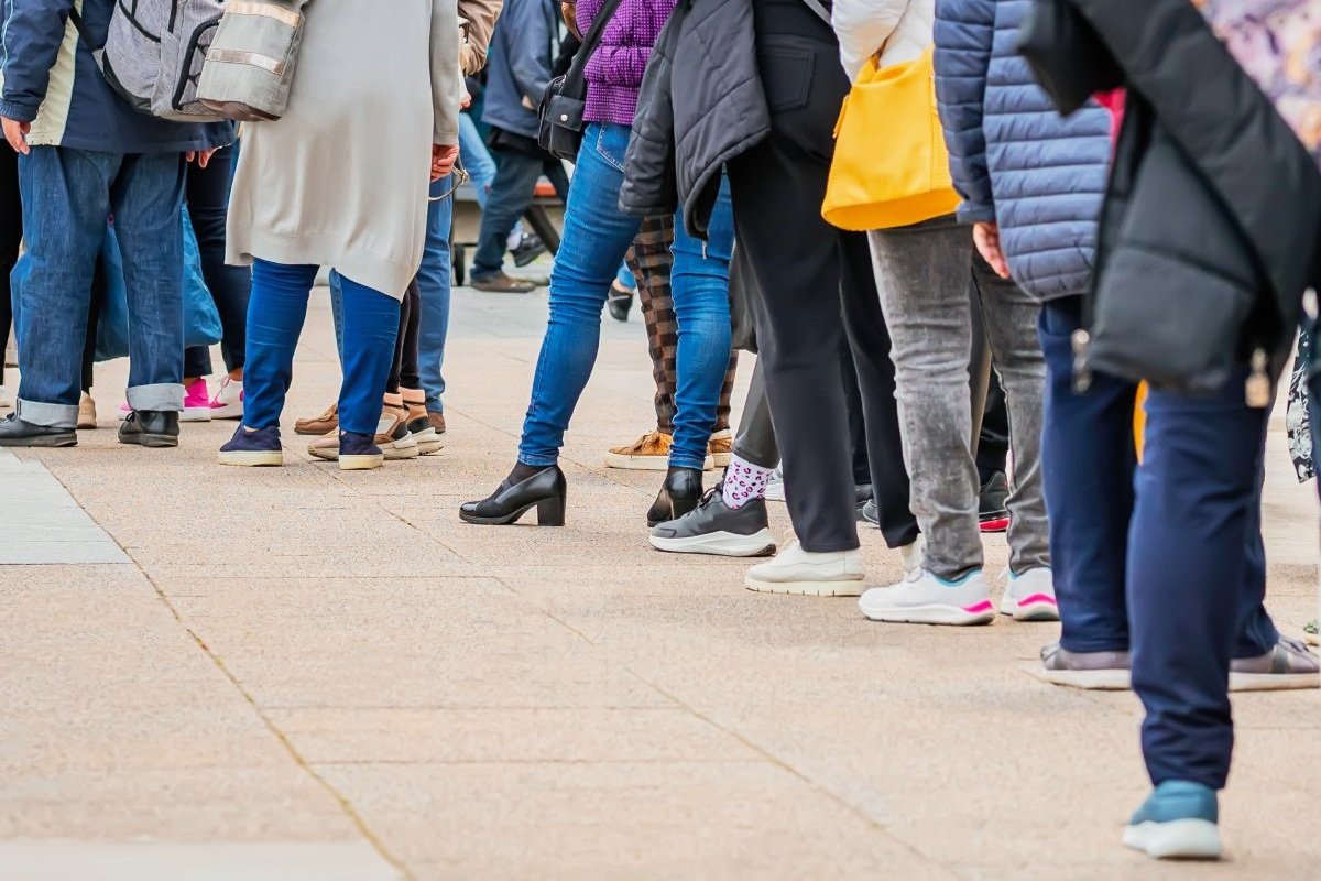 Attendees wait in line at an event