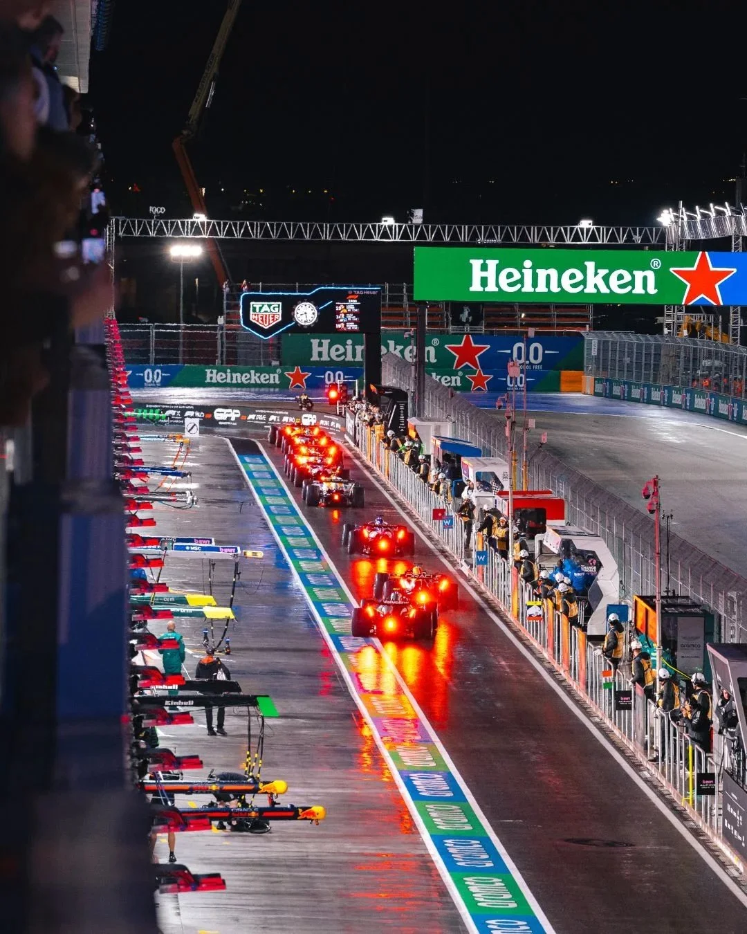 Cars coming down the track at Formula 1's Grand Prix