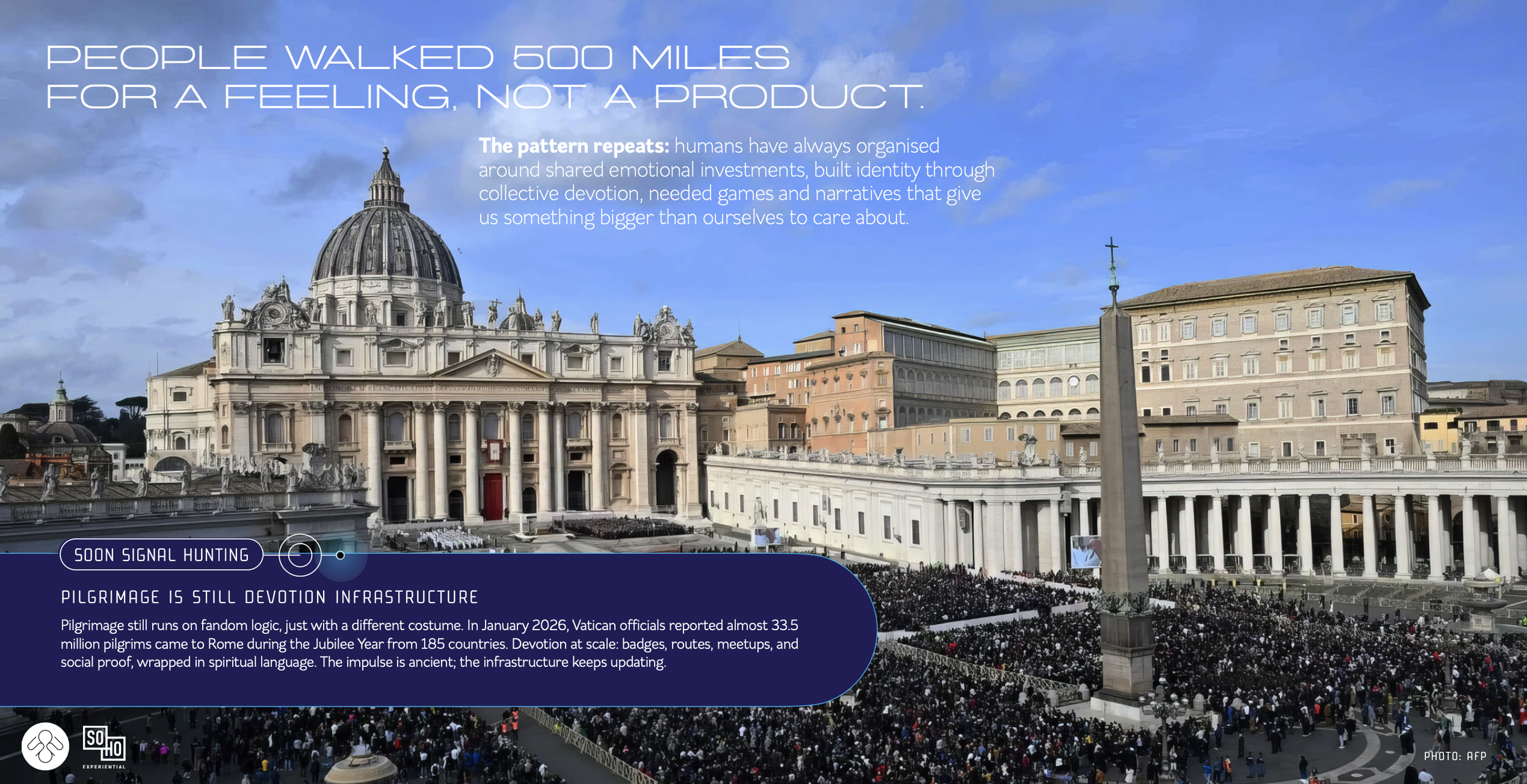 Taking a look at the history of a pilgrimage and how that relates to modern-day fandom. Pilgrimage is devotion infrastructure.