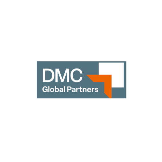 DMC Global Partners logo featuring the text 'DMC' and 'Global Partners' with geometric shapes in blue, orange, and white.