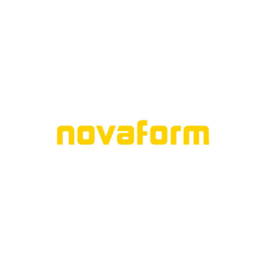 Logo of Novafor in yellow text on a black background.