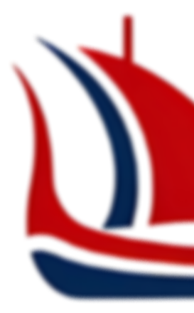 A stylized sailboat logo with red, white, and blue colors.