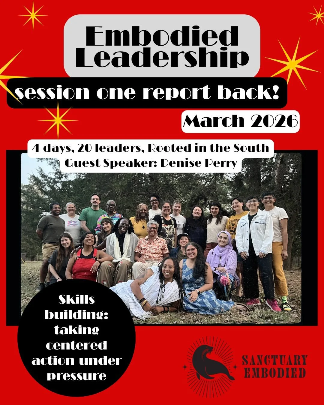 🌊 3 weeks ago we hosted Session One of Sanctuary Embodied&rsquo;s Embodied Leadership 2026 course (aka SEEL 🦭 ) and we&rsquo;re all still feeling the power of purpose (porpoise?! 🐬). 

🌊 We practiced embodied skills building of centering under pr