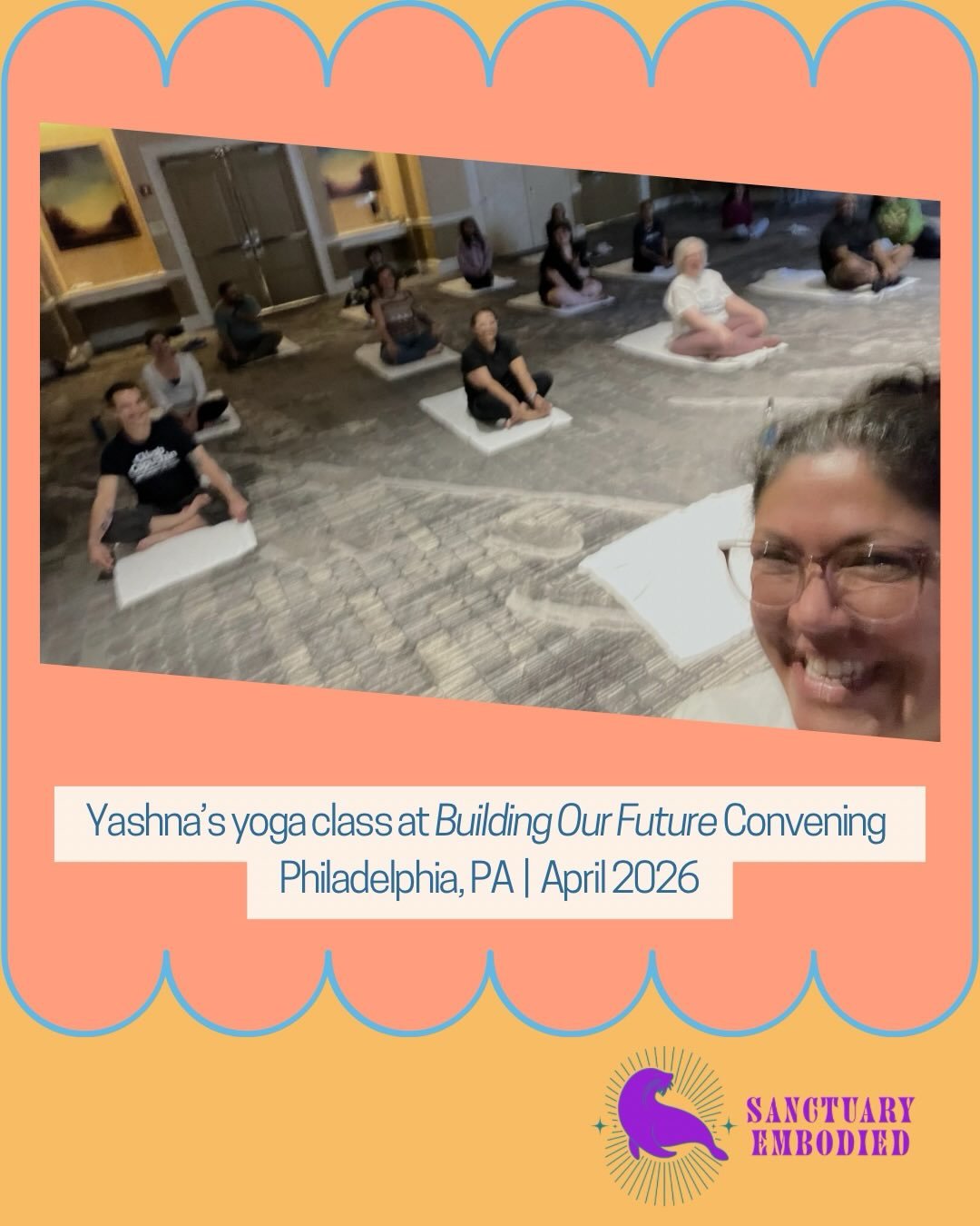 🧡 Sanctuary Embodied teacher, Yashna went to Philadelphia last month to be a Care Coordinator for a gathering hosted by Shared Future and @unitedwedream called: Building our Future. Yashna led yoga, somatic coaching, centering and resilience practic