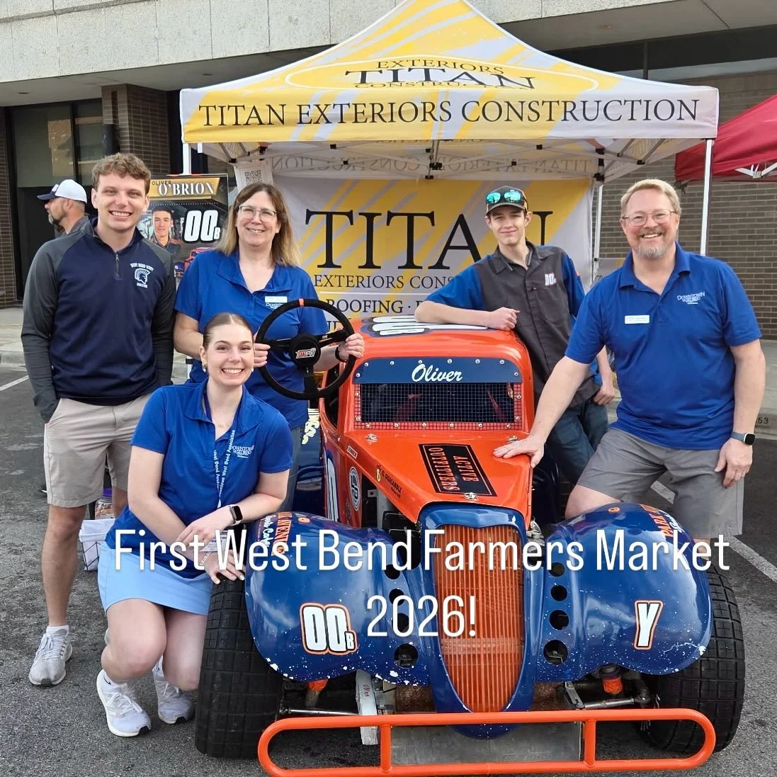 Shout out to Oliver O&rsquo;Brion Racing for joining us at the first @westbendfarmersmarket hosted by @dwbassoc! Come check out the market until 11 today! #local #community #farmersmarket #localbuilders