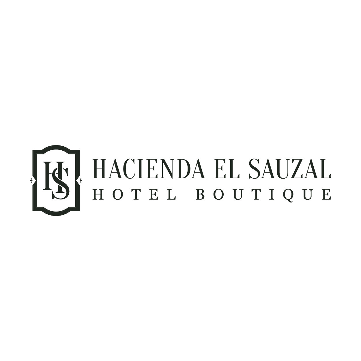 Logo of Hacienda El Sauzal Hotel Boutique featuring initials 'HS' in a decorative frame with the hotel name and boutique description.