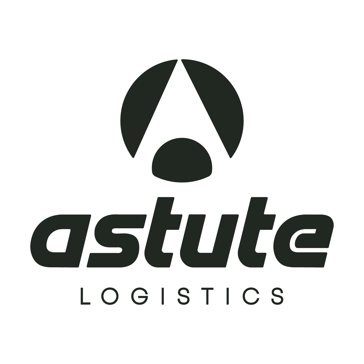 Black logo of a stylized rocket ship above the word 'astute' in bold lowercase letters, with 'LOGISTICS' in smaller uppercase letters below.