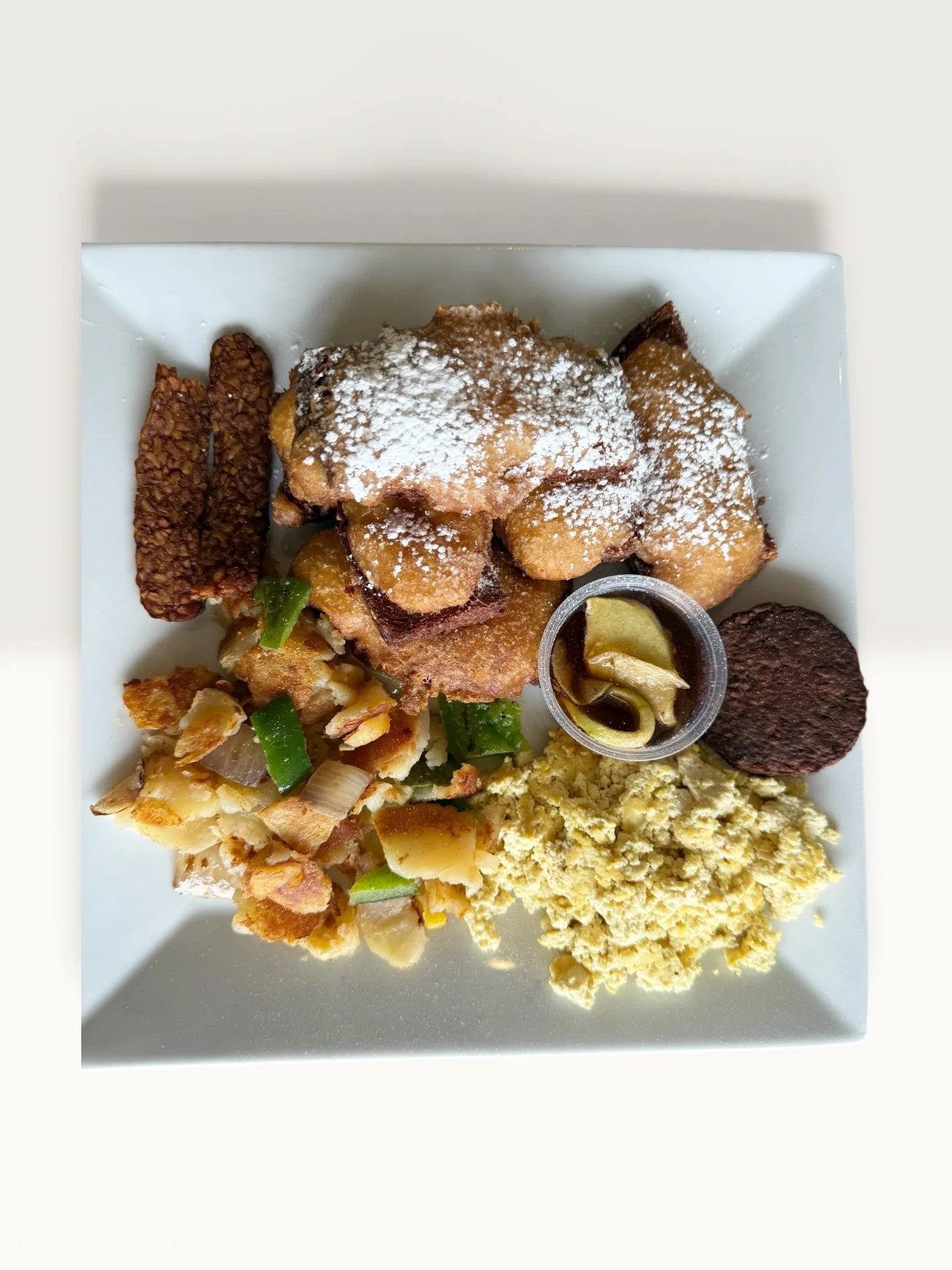 Specials For The Week
-Breakfast Combo
French toast sticks, tofu scrambled eggs, home fries with peppers and onions, 1 bacon slice, and 1 sausage patty.
-High Protein Wrap
Chick&rsquo;n, crispy tofu, tomatoes, saut&eacute;e d spinach, chickpeas,and c