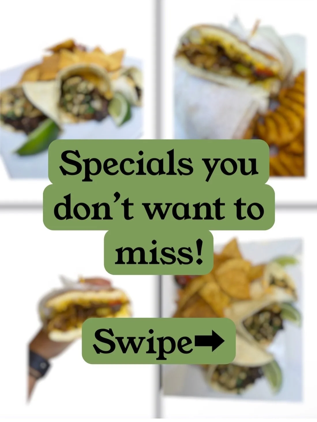You do not want to miss these delicious specials!  The first sandwich is a Yuba Cheesesteak- thinly  slice yuba with caramelized onions, bell peppers, mushrooms and cashew cheese on a toasted long roll. Served with waffle fries. The next is King Oyst
