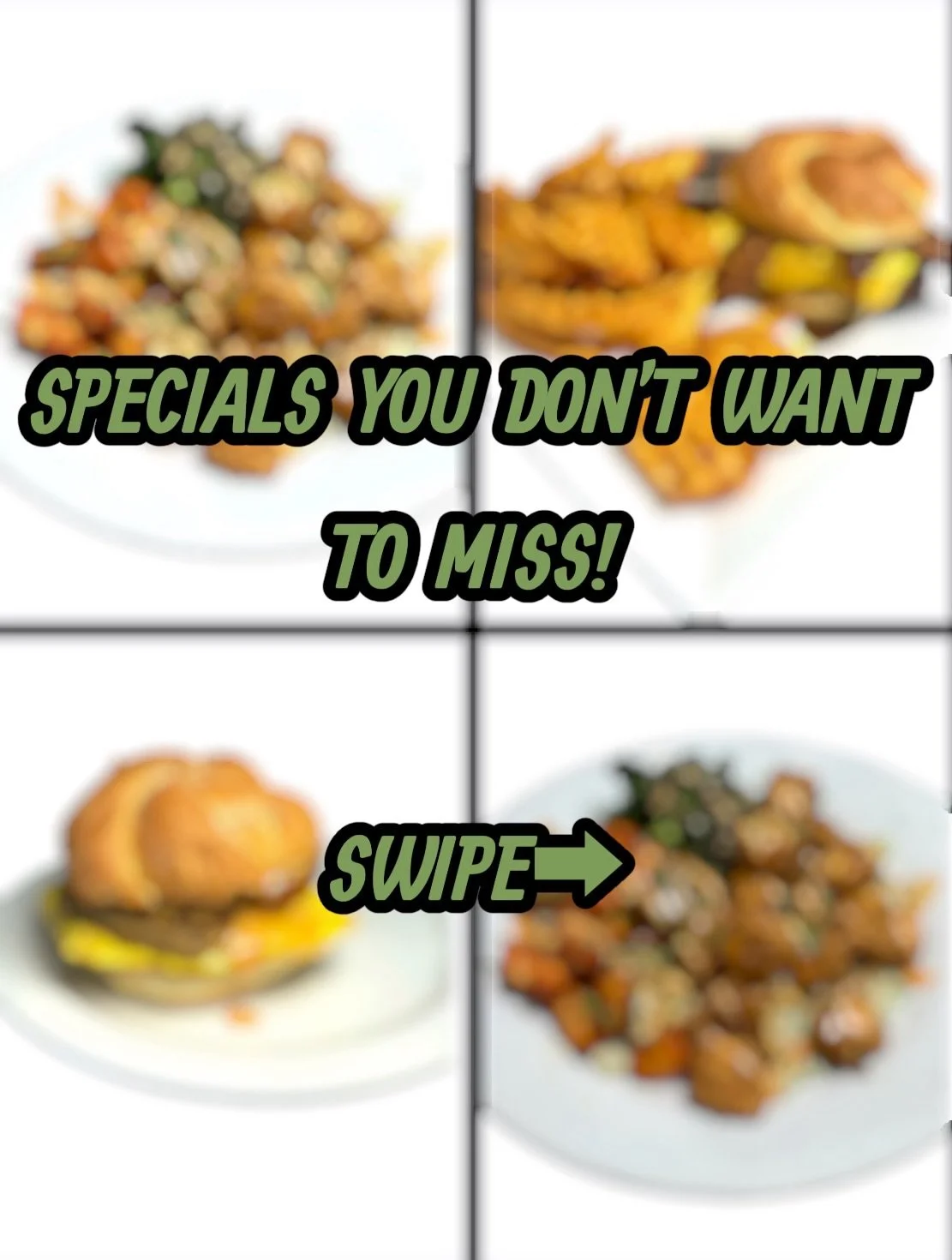 The first picture is our 
Za&rsquo;atar Tofu Breakfast Sandwich
-Lemon-pepper marinated tofu, Just Egg, crispy hashbrown, and melted cheese with chili aioli on a toasted roll.
The second special we have is our  Thai Chili &amp; Peanut Tofu Bowl
-Cris