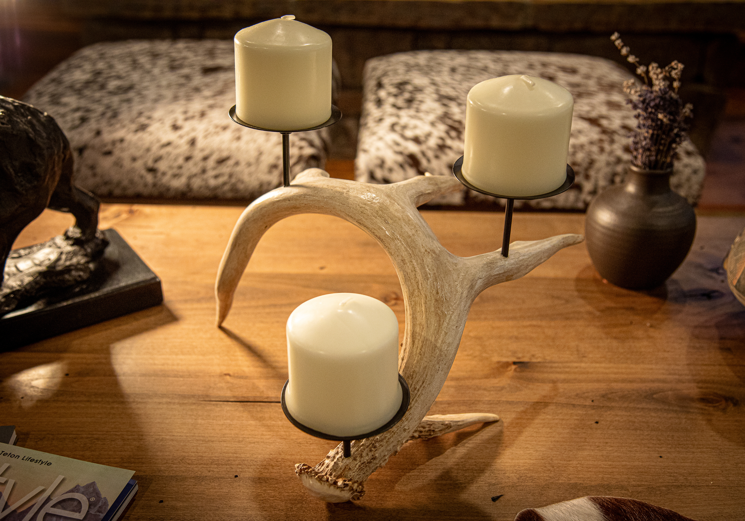 Fantastic Natural Stag Horn Antler Candelabra 3 Candle