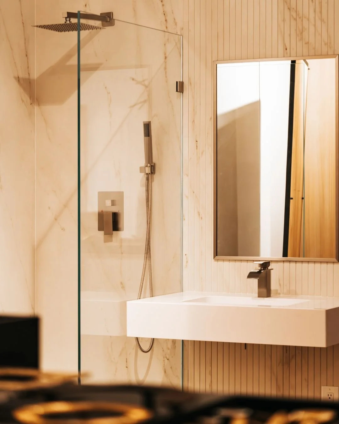 A well-designed bathroom begins with clear direction and experienced guidance.

Herb &amp; Oak supports every step, from concept through completion. Featuring a clean floating vanity and a shower display by Cosentino designed for lasting beauty, bala