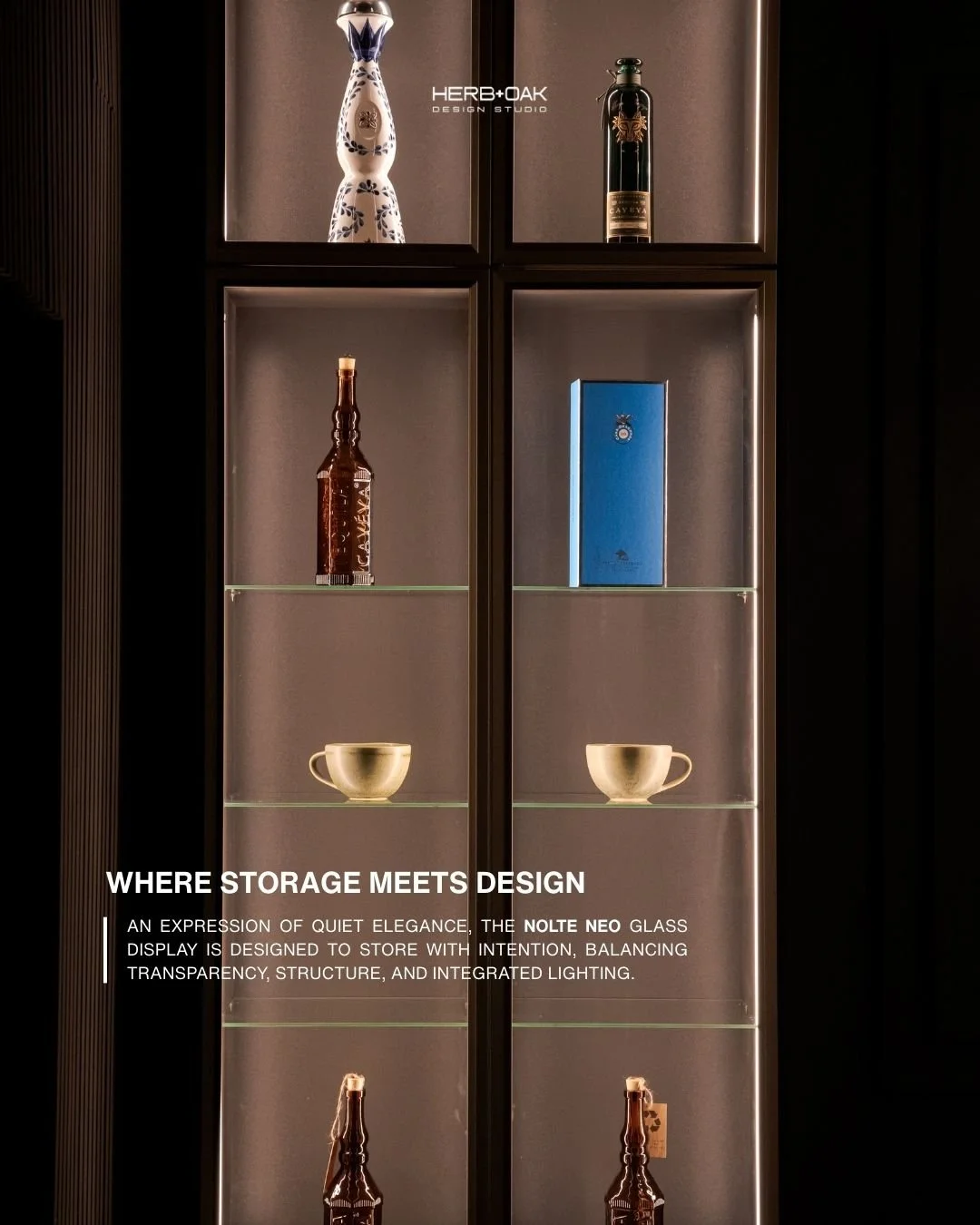 Designed to be seen, not hidden. A glass display that not only features a transparent form, but a refined balance of structure and visibility, allowing storage to feel intentional rather than concealed.

#herbandoak #luxuryinteriors #designstudio #fu