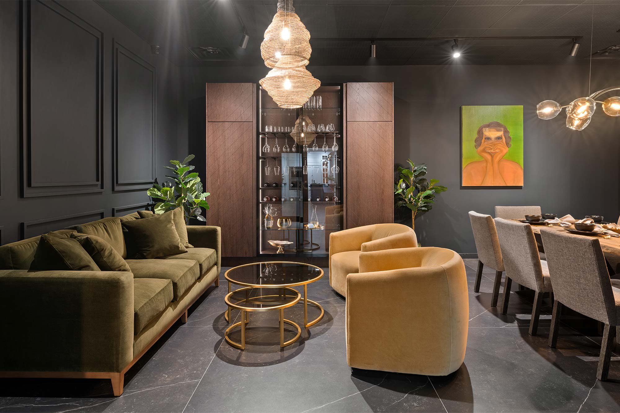 Halupczok Marsala Wine Cabinet: Expertly crafted with a focus on detail and design, the Marsala wine cabinet features a distinctive herringbone pattern that showcases the artistry of fine carpentry. An illuminated display made from two large sheets o