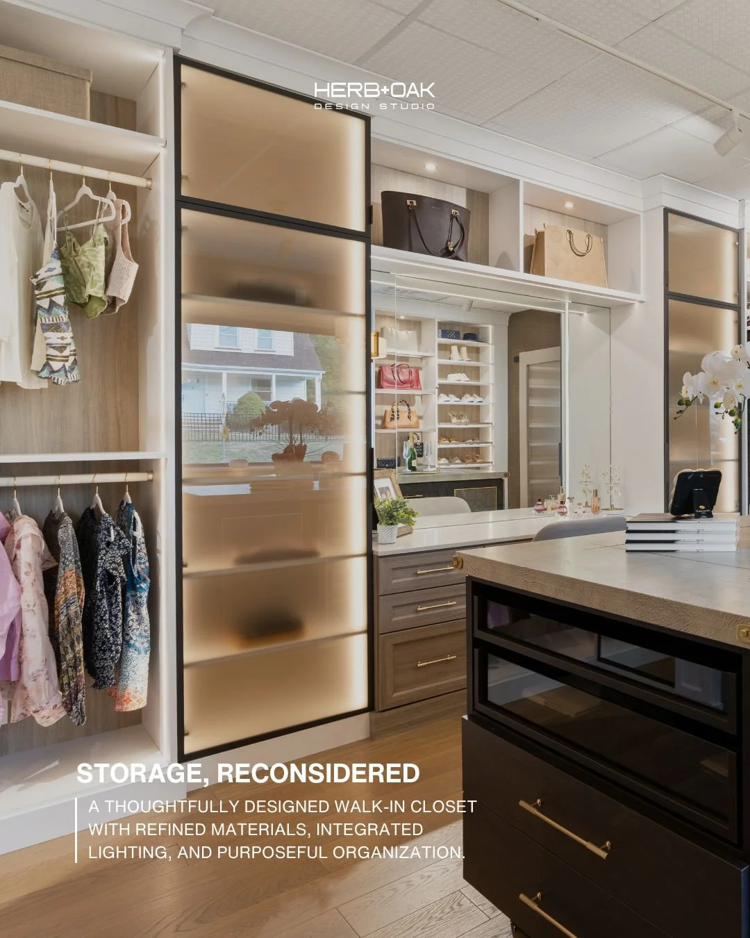 We loved collaborating with @pmillerluxuryclosets on this luxury custom closet, now featured in our showroom. The result is a closet that feels refined yet practical, with design details that support everyday routines. 

#herbandoak #luxuryinteriors 